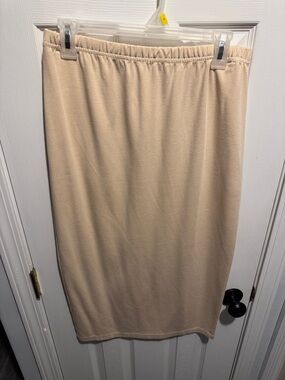 Neutral Beige Pencil Skirt with Elastic Waist